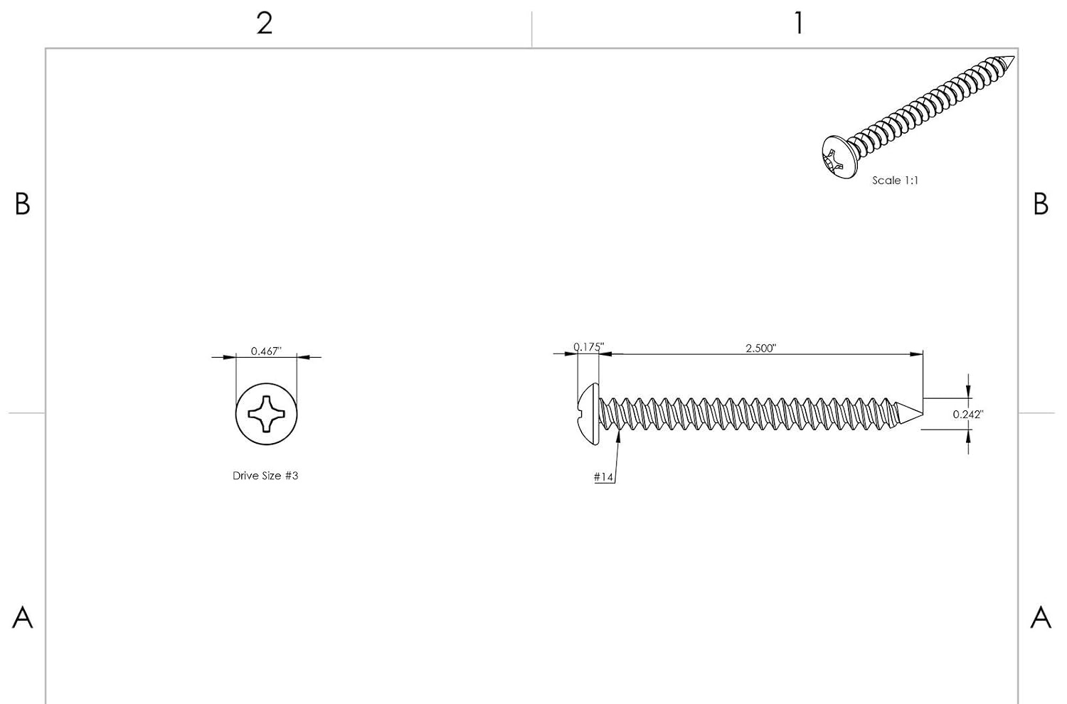 #14 x 2-1/2' - Sheet Metal Screws Self Tapping Pan Head Stainless Steel 100 self Tapping Screws Metal B2B