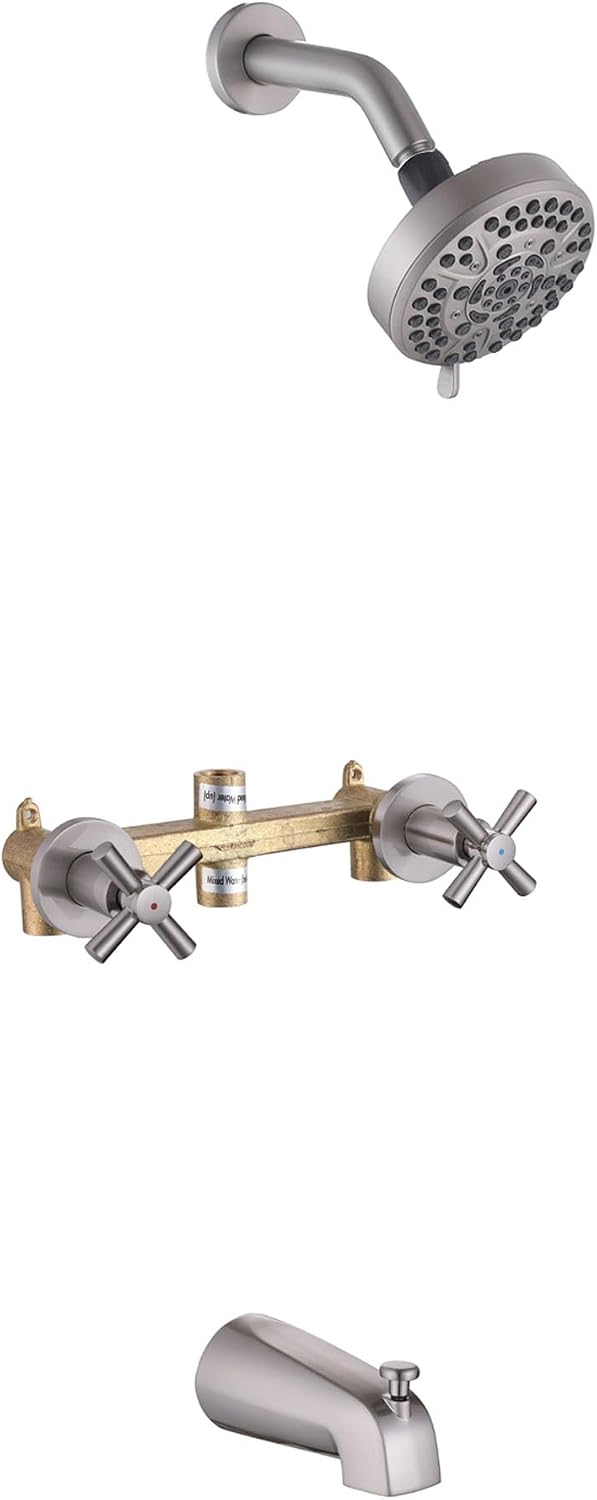 2 Handle Tub Shower Faucet Bathtub Shower Faucet Set Brushed Nickel, Tub and Shower Trim Kit Wall Mounted