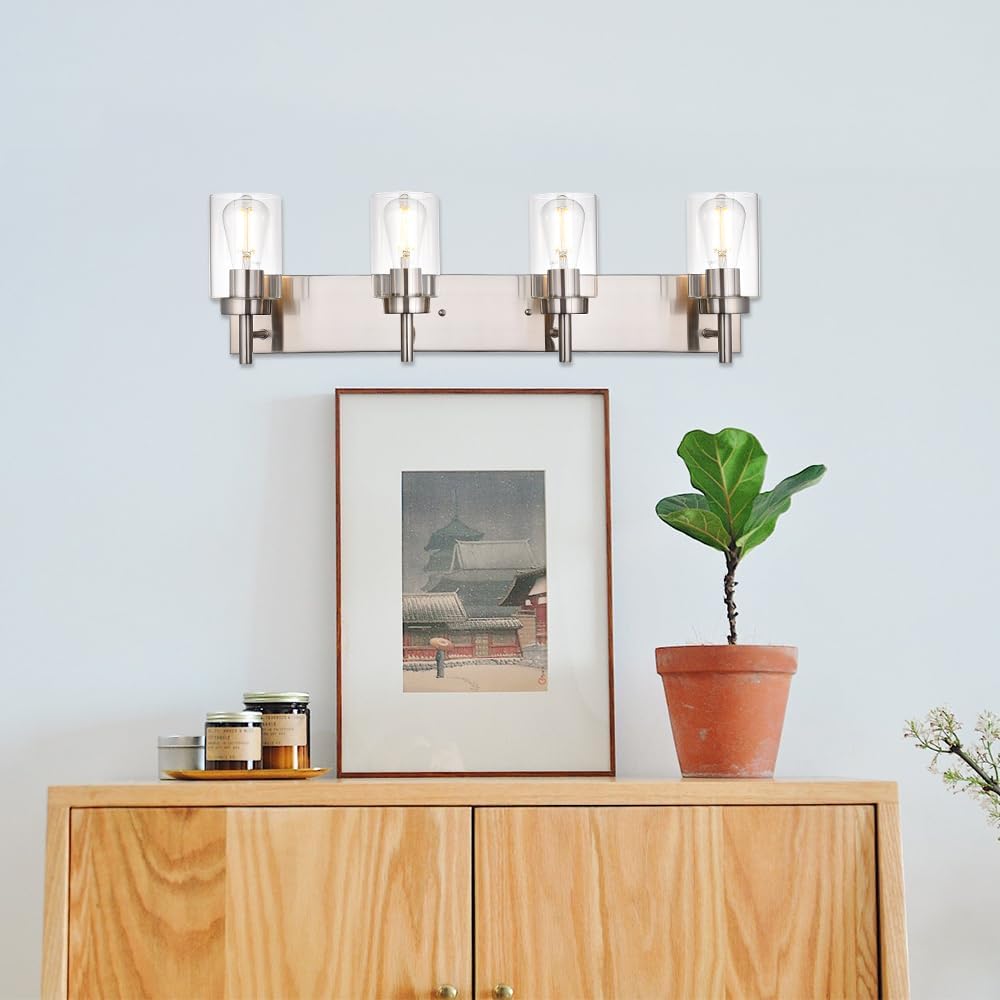 4 Lights Bathroom Vanity Light Fixture Brushed Nickel Sconces Wall Lighting Modern Industrial Indoor Wall Mounted Lamp for Kitchen Dining Room (Patent No.: US D958,438 S)