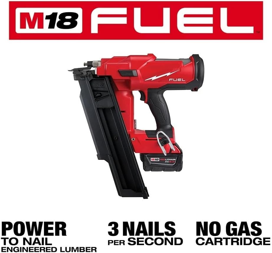 2744-21 for Milwaukee M18 18V Cordless Power 21-Degree Framing Nailer Kit | Length 14.1in Height 15.2in Width 4.7in Weight 10.05lbs