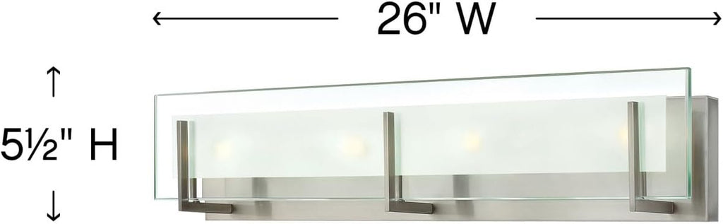Hinkley Latitude 26' 4-Light G9 Bathroom Vanity, Damp Rated, Inside Etched Clear Glass, ADA Compliant, Modern, Brushed Nickel Finish