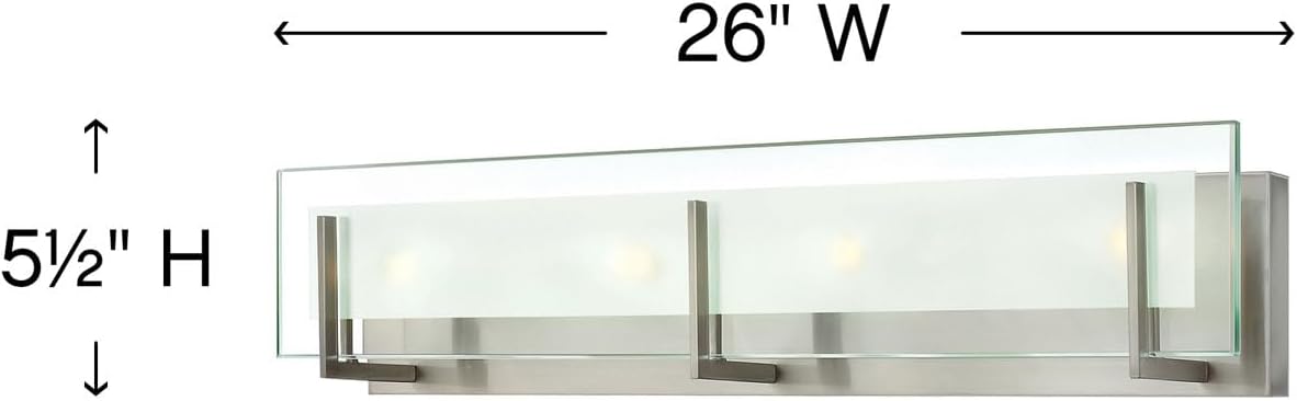 Hinkley Latitude 26' 4-Light G9 Bathroom Vanity, Damp Rated, Inside Etched Clear Glass, ADA Compliant, Modern, Brushed Nickel Finish