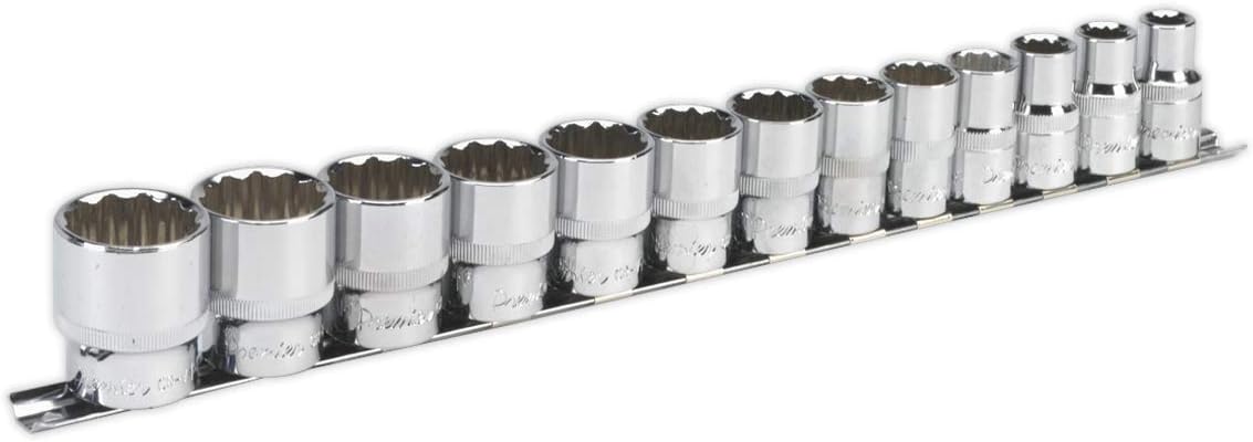 Sealey AK2674 Walldrive Imperial Socket Set, 1/2' Square Drive, 12PT, Silver, 13 Pieces