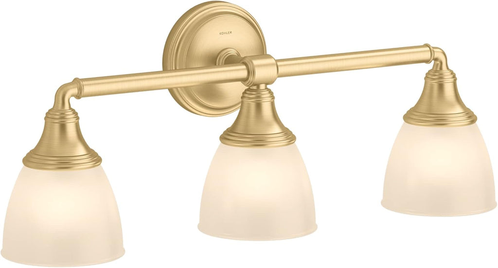 Kohler 10572-2GL Devonshire Bathroom Vanity Fixture, Wall Sconce Lighting, Position Facing Up or Down, UL Listed, 3, Brushed Modern Brass