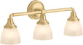 Kohler 10572-2GL Devonshire Bathroom Vanity Fixture, Wall Sconce Lighting, Position Facing Up or Down, UL Listed, 3, Brushed Modern Brass