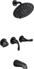 gotonovo 3 Handle Tub Shower Faucet Set, Bathtub Shower Fixture,Bathroom Tub and Shower Faucet Combo Shower System Complete Tub and Shower Trim Kit with 6 Settings Showerhead Matte Black