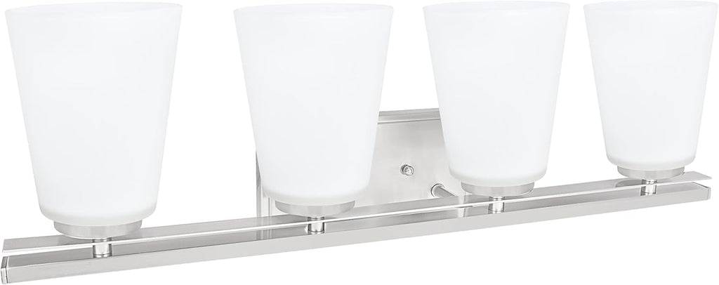 Aspen Creative 62217, Four-Light Metal Bathroom Vanity Wall Light Fixture, 25-1/2' Wide, Transitional Design in Brushed Nickel