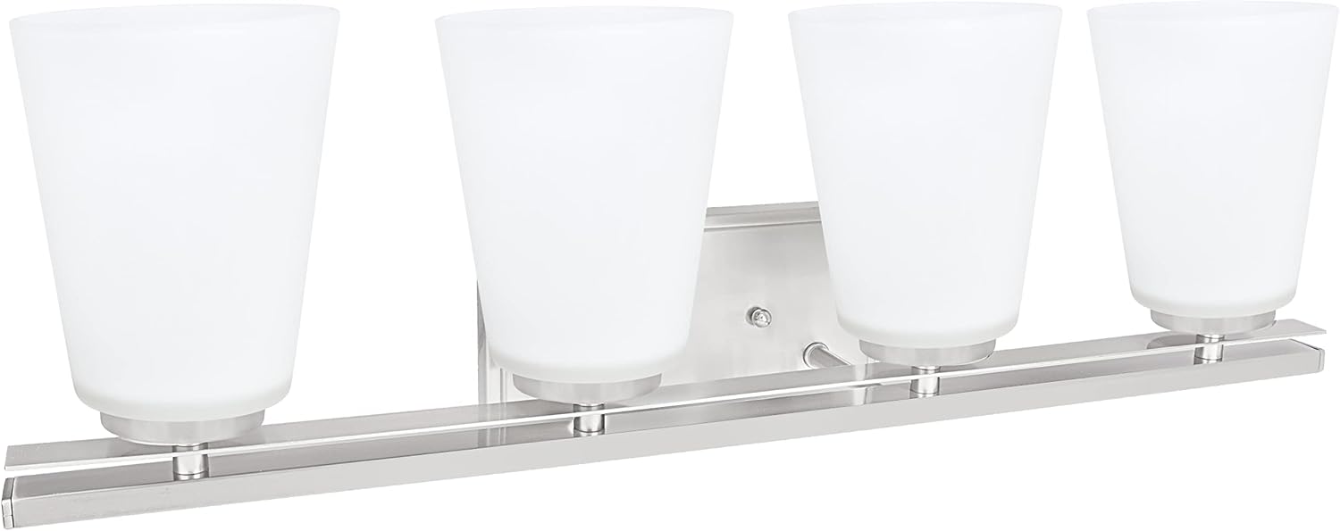 Aspen Creative 62217, Four-Light Metal Bathroom Vanity Wall Light Fixture, 25-1/2' Wide, Transitional Design in Brushed Nickel