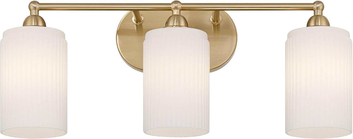 360 Lighting David 22' Wide Soft Gold and Fluted Glass 3-Light Bath Light