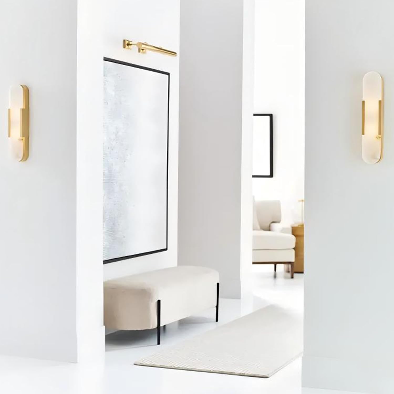 Modern Gold Wall Sconces for Living Room, Marble Sconce Wall Light Fixtures for Bedroom, Alabaster Sconce Lighting for Entryway Bathroom, 1 Pack