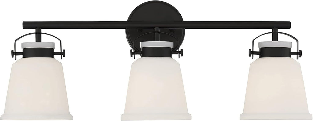 Savoy House 8-1627-3-BK Kaden Industrial Traditional White Opal Glass Bathroom Vanity Wall Light, 3-Light 180 Total Watts, 11' H x 26' W, Matte Black