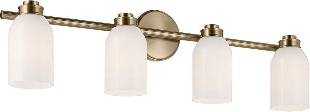 Kichler Shae 32.25' 4-Light Bathroom Vanity Light Fixture with White Opal Glass Shade in Champagne Bronze for Mirror Lighting Over Vanity and Powder Room (32.25' W x 9' H), 55203CPZ