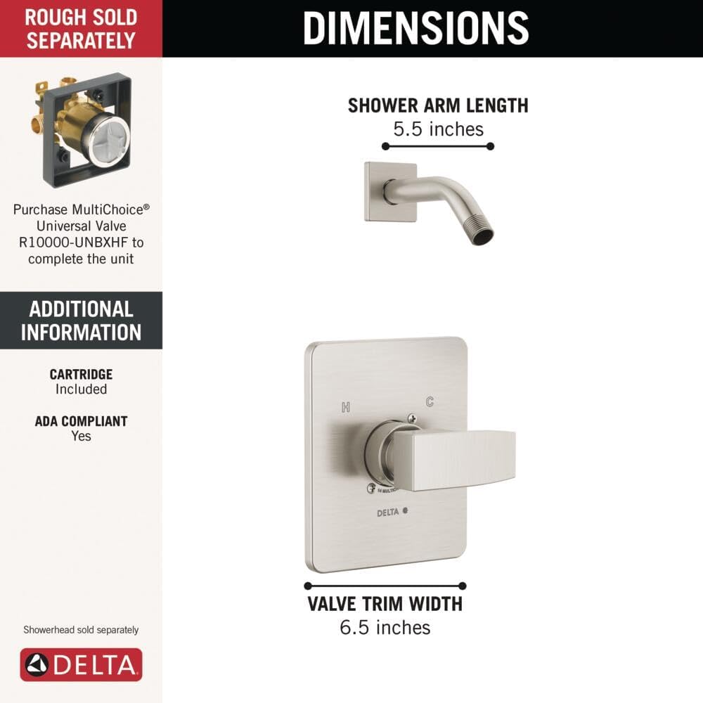 Delta T14267-LHD-PP Modern Shower Only Trim Package - Less Shower Head - Brilliance Stainless