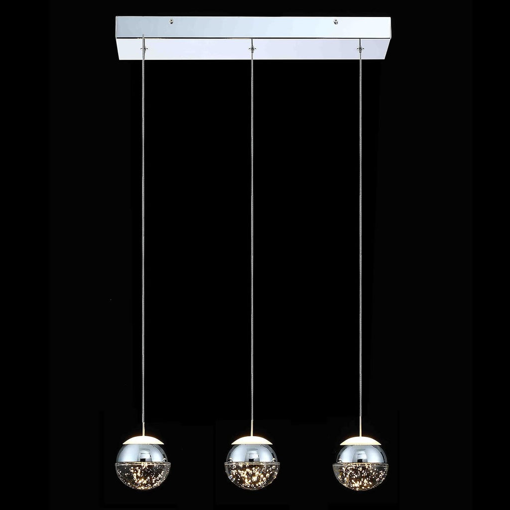 JoollySun Modern Crystal Pendant Light: 3 Globe Hanging Light Fixture for Kitchen Island Bathroom - Chrome