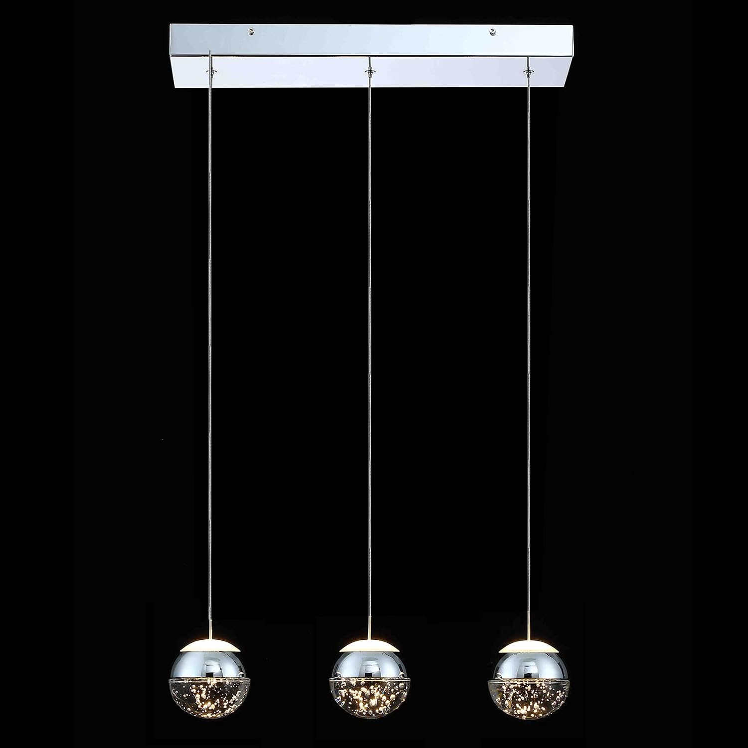 JoollySun Modern Crystal Pendant Light: 3 Globe Hanging Light Fixture for Kitchen Island Bathroom - Chrome
