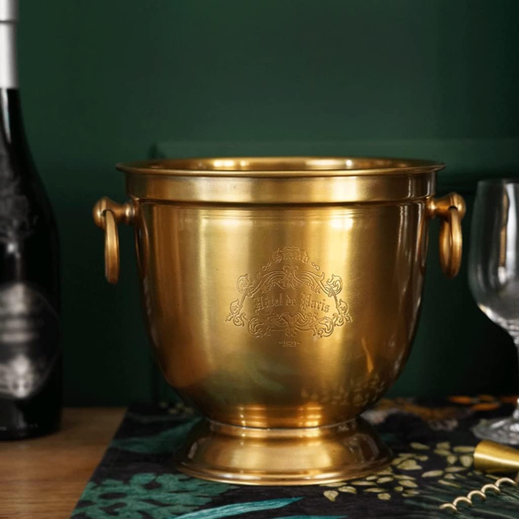 Ice Bucket Modern ice Bucket Ice Bucket Brass Thickened Material Luxury Vintage Wine Barrels, Champagne Barrels Bar Chilling Beer for Kitchen (Color : Large - Without Ice Clip)