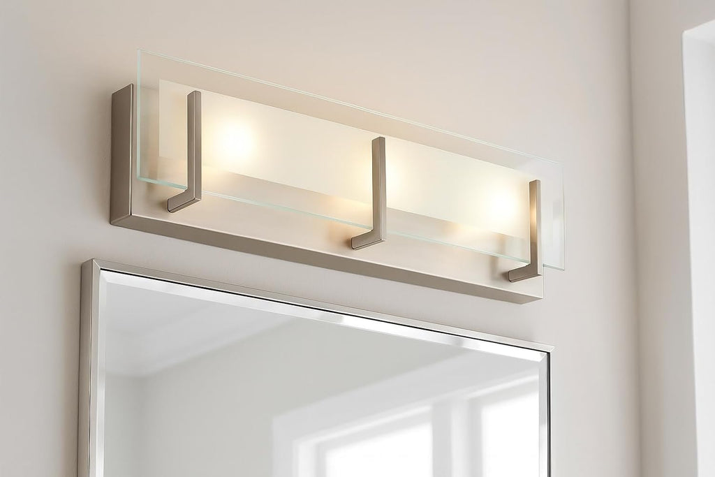 Hinkley Latitude 26' 4-Light G9 Bathroom Vanity, Damp Rated, Inside Etched Clear Glass, ADA Compliant, Modern, Brushed Nickel Finish