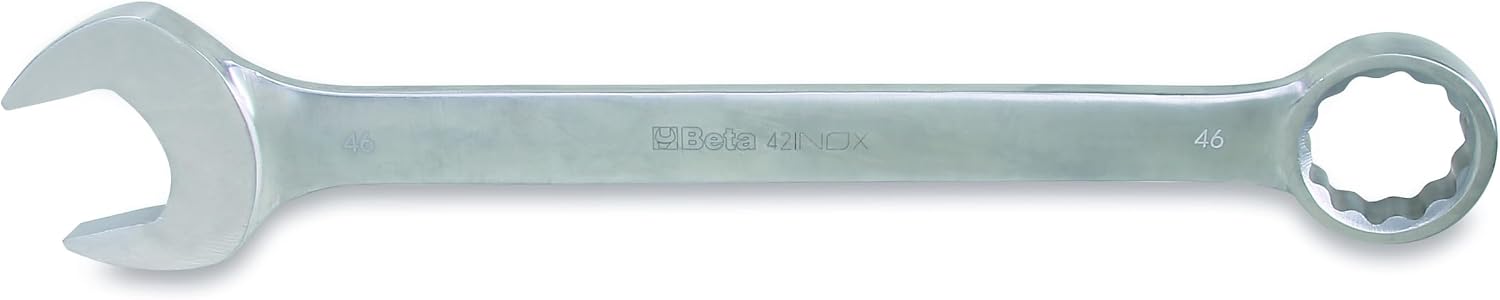 Beta 42INOX Metric 46mm Stainless Steel Combination Wrench | 12-Point Box End, 15° Offset | Corrosion-Resistant AISI 420 |Food Industry and Clean Room Safe