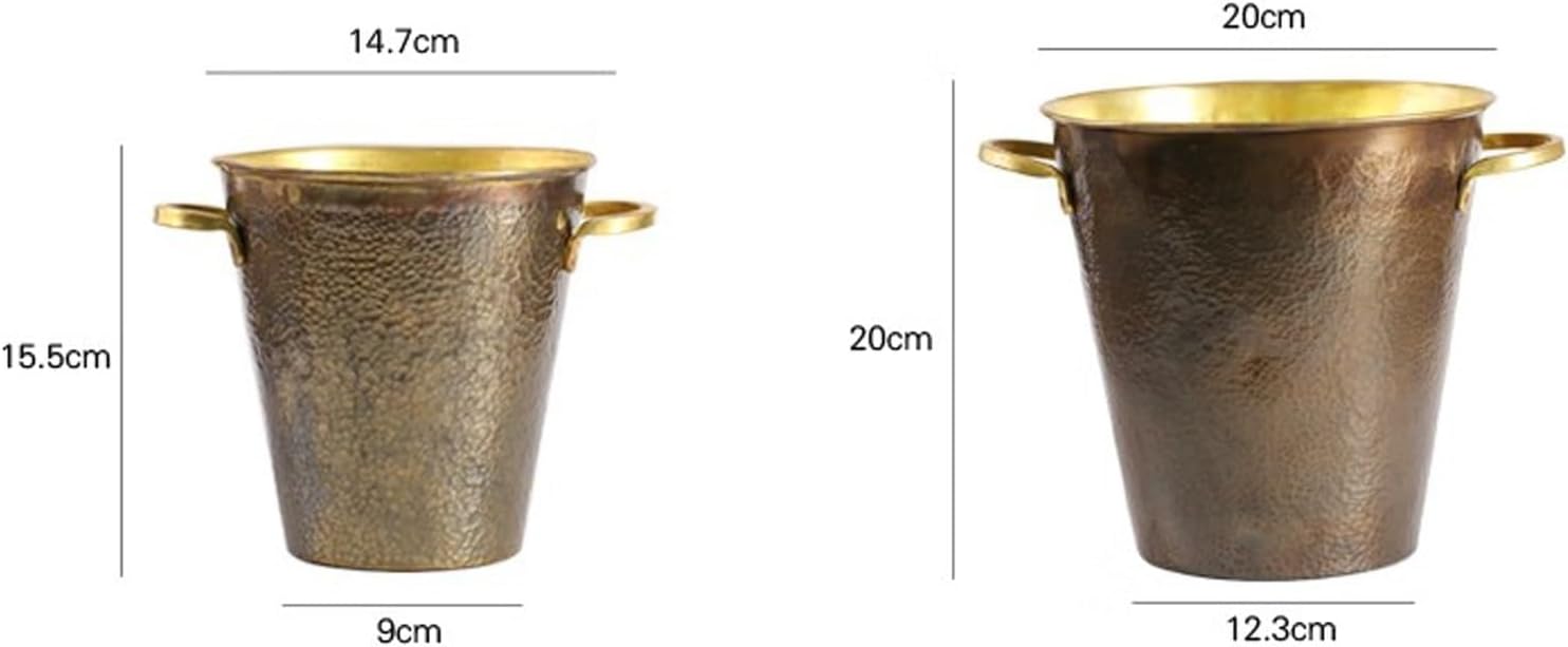 Ice Bucket Handmade Japanese Hammered Brass Insulated Ice Bucket with Golden Handles Retro Metal Ice Buckets, Ice Bucket for Beverage Tub Champagne Buckets for Business and