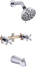 2 Handles Shower Faucet Set with Tub Spout Bathtub Shower Faucet Combo Set Shower System Complete Tub and Shower Trim Kit Wall Mounted Shower Fixtures Chrome