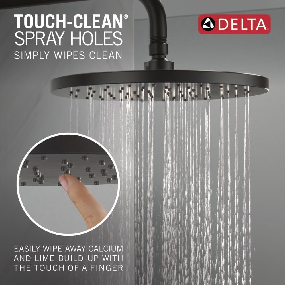 Delta Modern 14 Series Round Rain Shower Faucet Set, Matte Black Shower Head and Handle Set, Valve Trim Kit, Matte Black T14269-BL-PP (Valve Not Included)