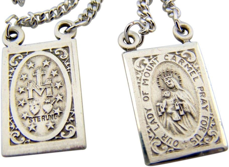 HMHReligiousMfg Sterling Silver Sacred Heart Scapular with Miraculous Medal Back, 7/8 Inch
