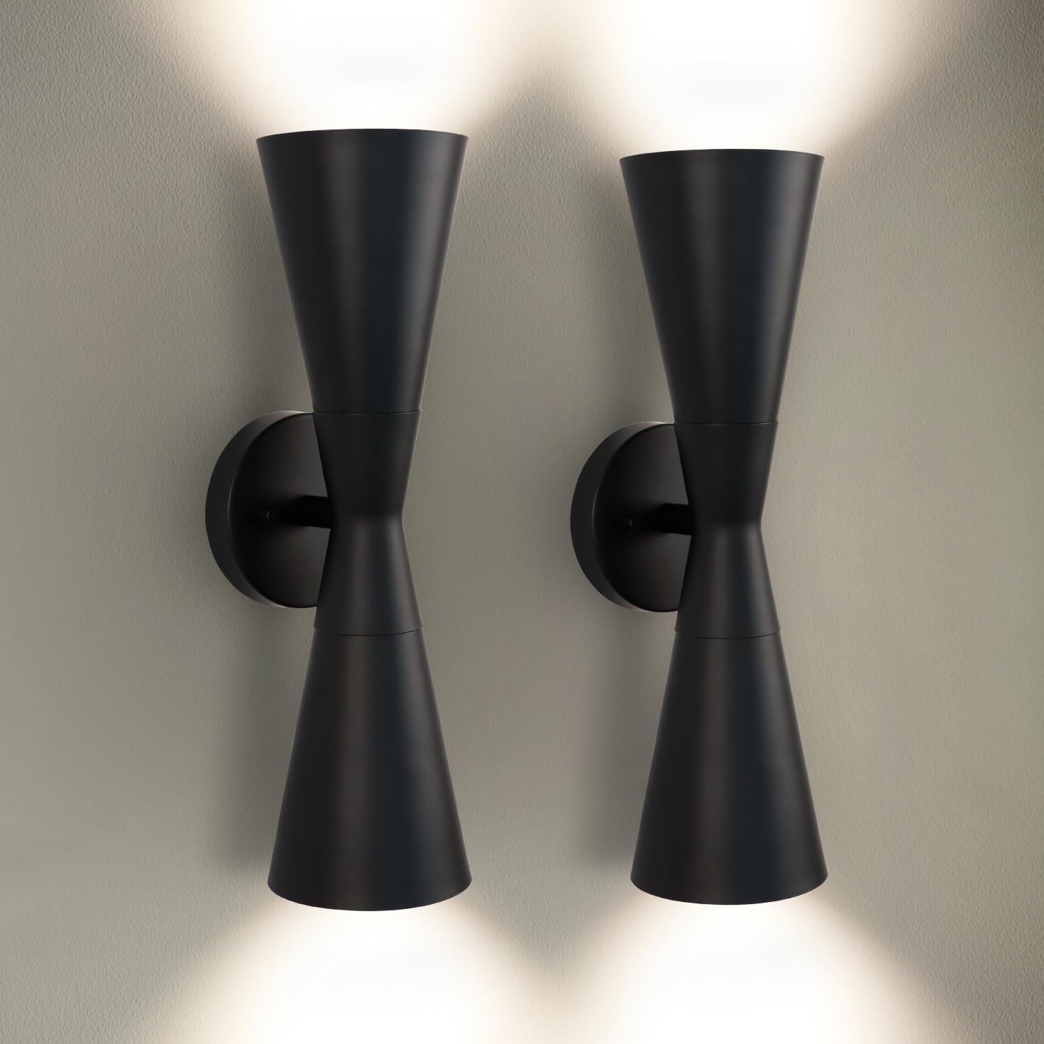 Modern Black Wall Sconces Set of 2, Up and Down Indoor Wall Sconces, Mid Century Indoor Wall Light Fixture, Hardwired Wall Mounted Lamp for Living Room, Bathroom, Bedroom, Hallway, 18 Inch