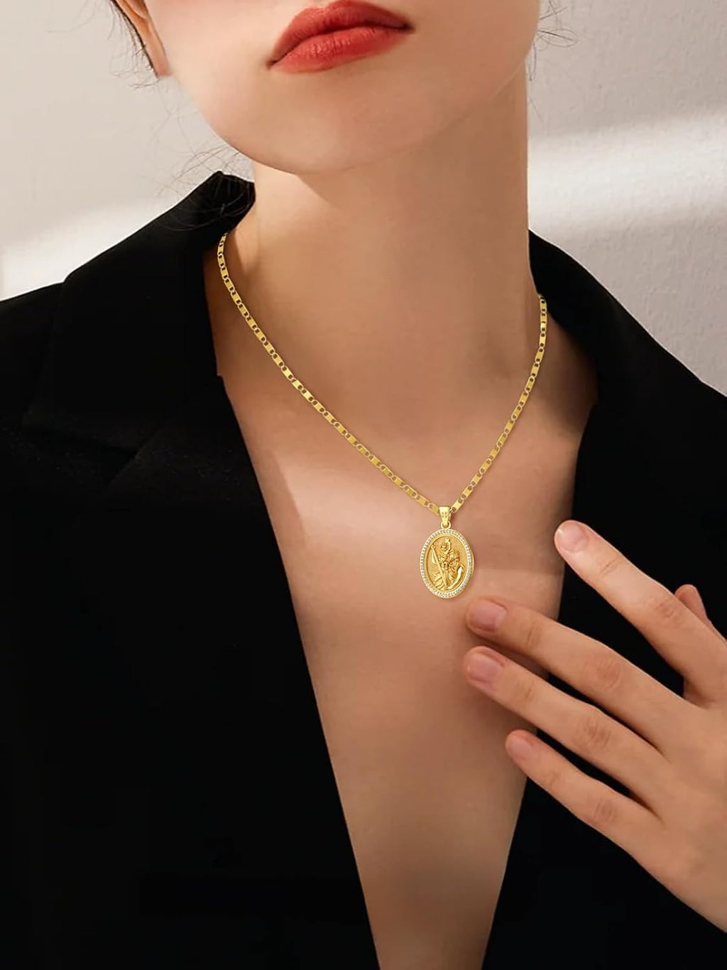 Patron Saint Medals, 14K Gold Catholic Pendant Necklaces, Personalized Christian Jewelry Religious Gifts for Women with 22'+2' Mariner Chain