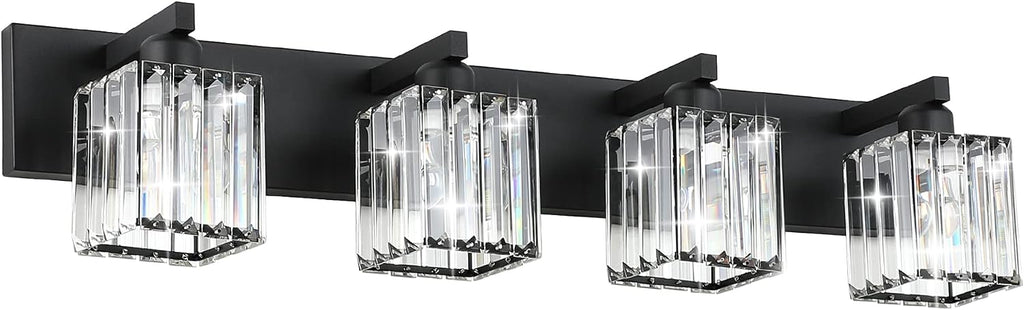 Aipsun Black Light Fixtures Bathroom Vanity Light Crystal Modern Vanity Light for Bathroom 4 Light (Exclude Bulb)