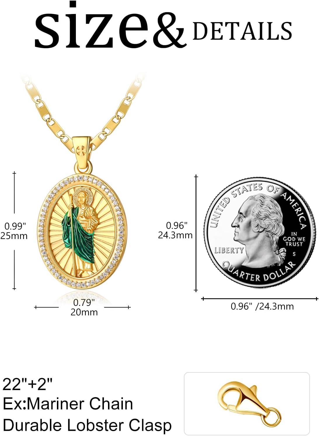 Patron Saint Medals, 14K Gold Catholic Pendant Necklaces, Personalized Christian Jewelry Religious Gifts for Women with 22'+2' Mariner Chain