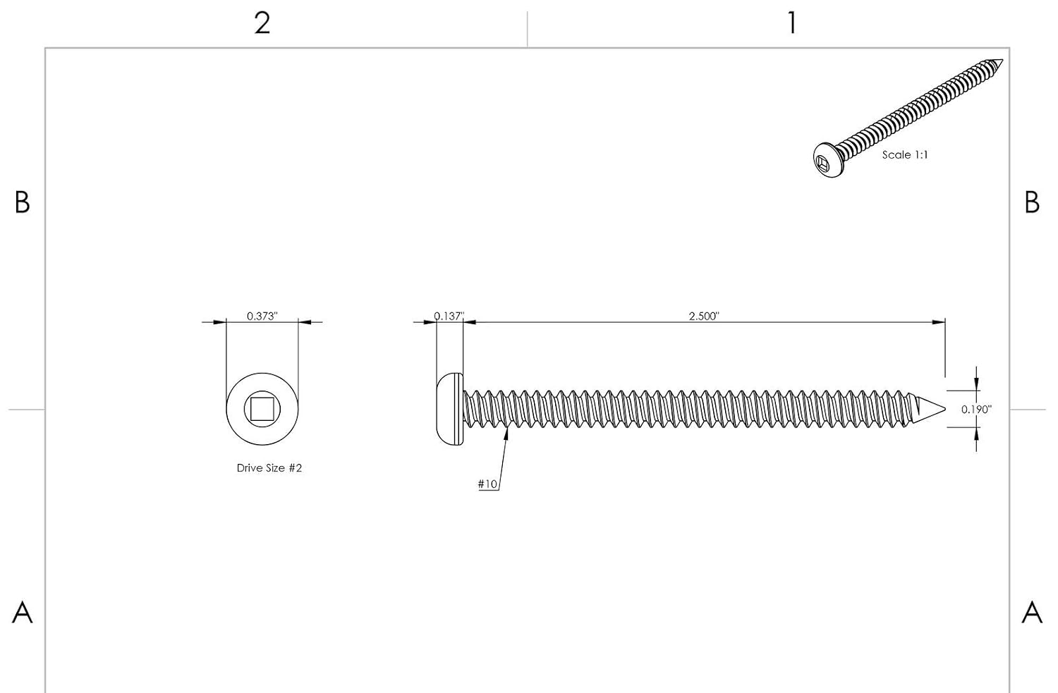 #10 x 2-1/2' - Square Drive Screws Self Tapping Pan Sheet Metal Stainless 500 Pcs self Tapping Screws Metal B2B