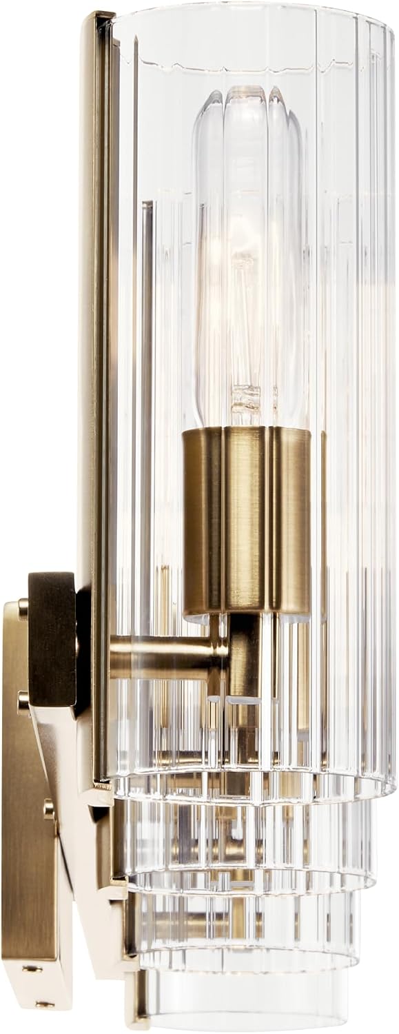 Kichler Jemsa 32' 4-Light Modern Bathroom Vanity Light Fixture with Clear Fluted Glass in Champagne Bronze for Bathroom Lighting Over Mirror (9.75' H x 32' W), 55169CPZ