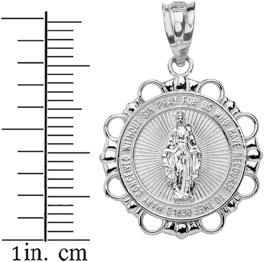 Religious Jewelry 14k White Gold Miraculous Medal Of Blessed Virgin Mary Round Pendant