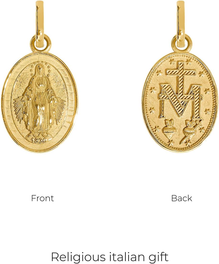 forme di Lucchetta -small 14K Gold Miraculous Medal Pendant - Fine Italian Catholic Jewelry - Charm for Blessed Mother Necklace