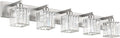 Aipsun Brushed Nickel Bathroom Lighting Fixtures 5 Light Vanity Light Crystal Modern Bathroom Vanity Light (Exclude Bulb)
