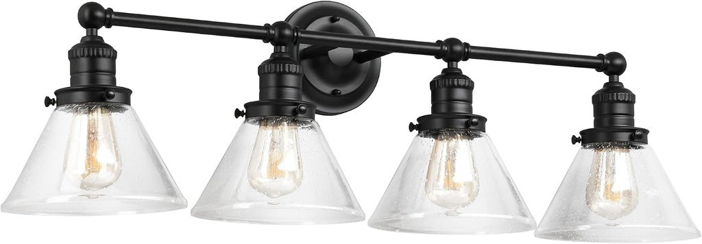 Design House Augustin Vanity Light, 4-Light, Seeded Glass Warm Glow, Dimmable, Up/Down Glow, Easy Installation, E26 Socket, Black, 34.9 in L x 8.3 in D x 11.1 in H, 589044-BLK
