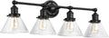 Design House Augustin Vanity Light, 4-Light, Seeded Glass Warm Glow, Dimmable, Up/Down Glow, Easy Installation, E26 Socket, Black, 34.9 in L x 8.3 in D x 11.1 in H, 589044-BLK