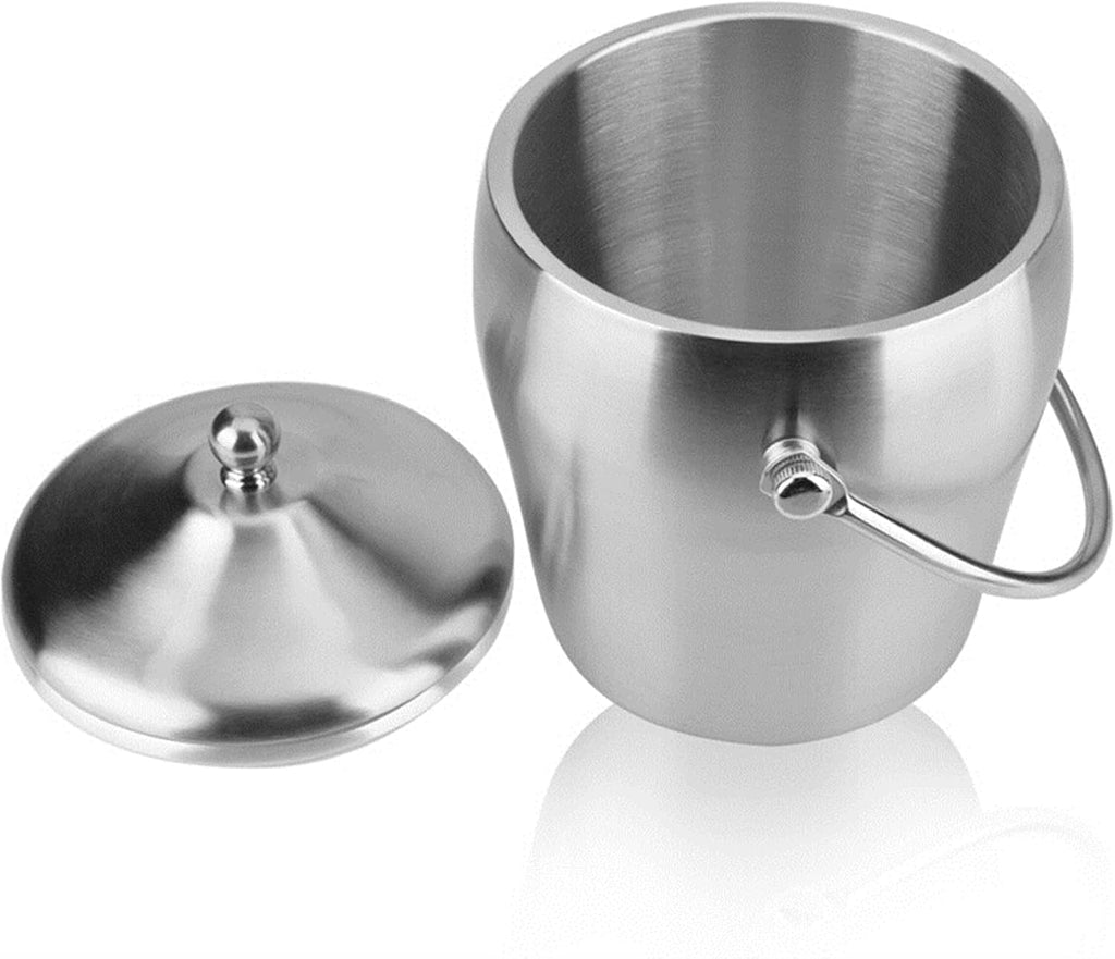 Ice Bucket Champagne Bucket Ice Bucket Container ，Double Stainless Steel Ice Bucket Ice Wine Bucket with Lid 2L with Handle for Home Bar Chilling Beer and Wine Ice Bucket Beverage Tub