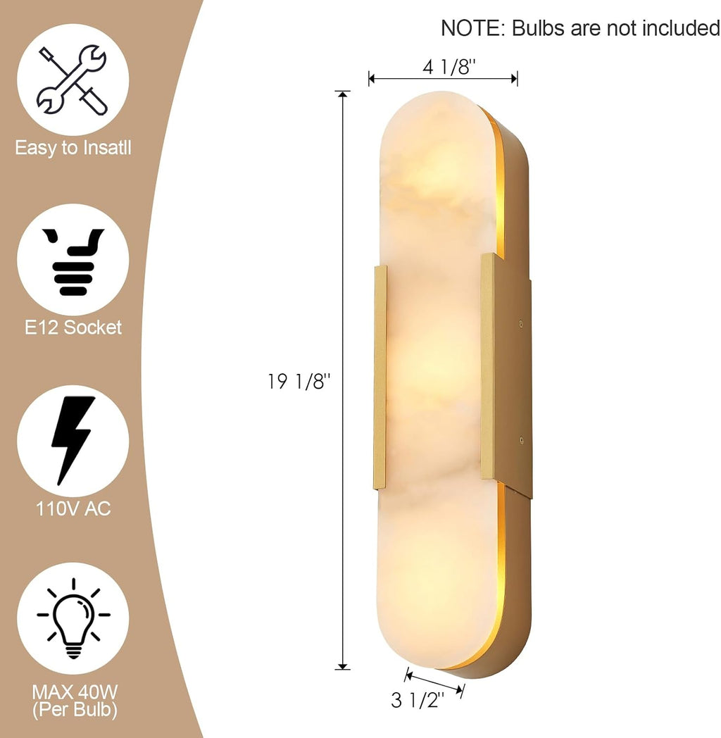 Modern Gold Wall Sconces for Living Room, Marble Sconce Wall Light Fixtures for Bedroom, Alabaster Sconce Lighting for Entryway Bathroom, 1 Pack