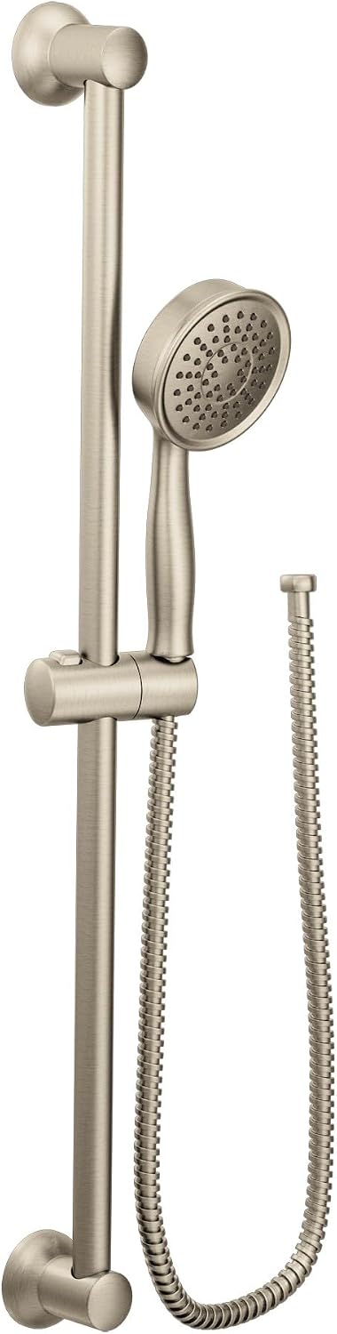 Moen Brushed Nickel High Single Function Pressure Handheld Showerhead with 69-Inch-Long Hose and 24-Inch Slide Bar, 3668EPBN