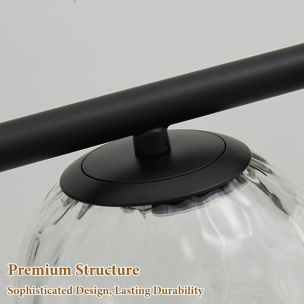 Black LED Bathroom Vanity Light: 5-Light Hammered Clear Glass Globe Bathroom Vanity Lights Fixture over Mirror - Mid Century Modern Dimmable Matte Black Bath Room Makeup Fireplace Wall Sconce Lighting
