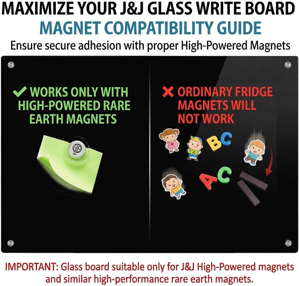 Magnetic Glass Whiteboard, Black Glass Dry Erase Board 4' x 3', Tempered Glass White Board Frameless, Home School Supplies or Home Office Decor with Magnets, Markers, Eraser, Marker Tray