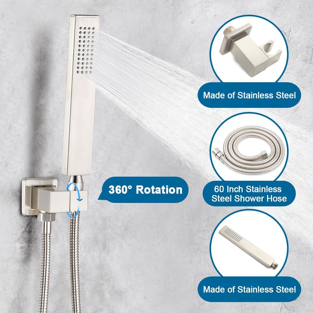 Shower Faucet Set Brushed Nickel Rainfall 8 Inch Shower Head and Handle Set Bathroom Rain Shower System Wall Mounted Shower Fixture Include Shower Valve and Trim Kit