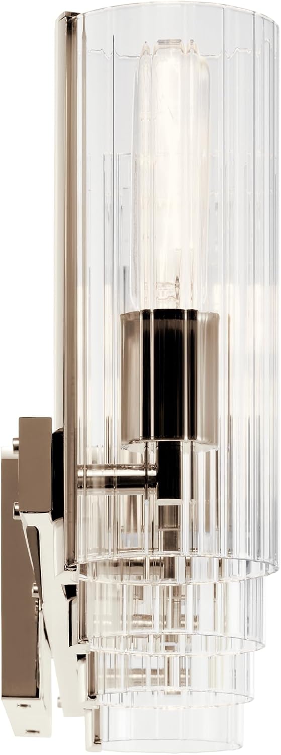 Kichler Jemsa 4-Light Bathroom Vanity Light Fixture with Clear Fluted Glass in Polished Nickel, Modern Wall Mount Light for Bathroom Over Mirror (9.75' x 32'), 55169PN