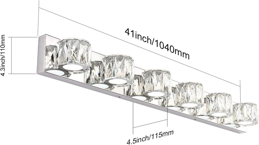 Aipsun 6 Lights 41in Crystal Vanity Lights Over Mirror Long Bathroom Lighting Fixture Modern LED Vanity Light for Bathroom,White Light 6000K