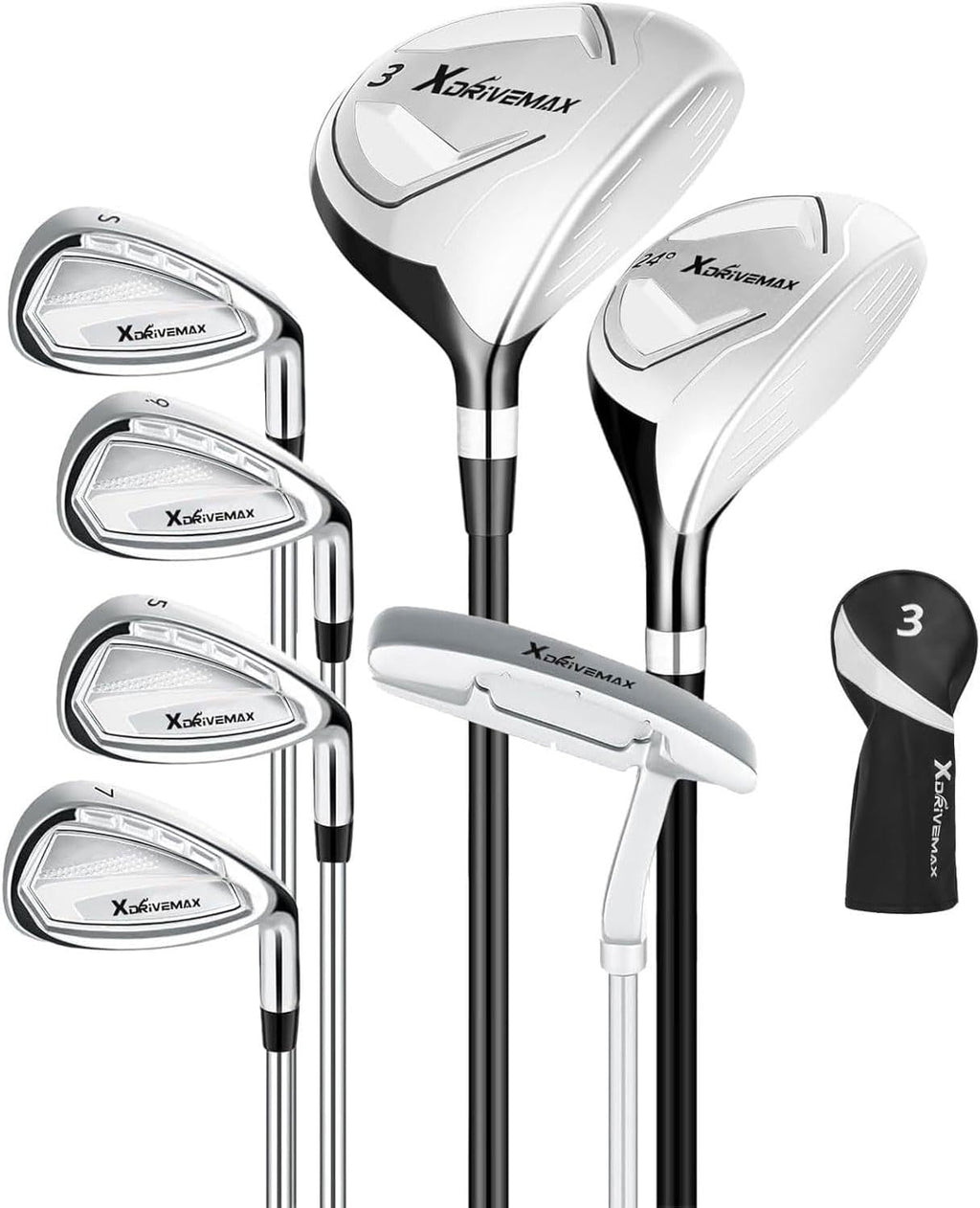 XDriveMax 7-Piece Complete Golf Clubs Set for Men & Women (Left/Right Hand), Advanced Performance Set with Fairway Wood, Hybrid, Irons and Putter, Regular Flex (No Golf Bag Included)