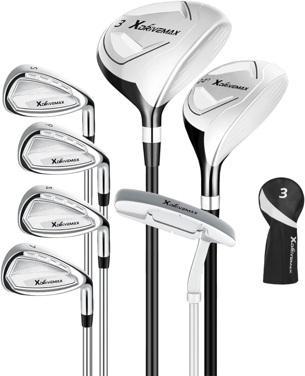 XDriveMax 7-Piece Complete Golf Clubs Set for Men & Women (Left/Right Hand), Advanced Performance Set with Fairway Wood, Hybrid, Irons and Putter, Regular Flex (No Golf Bag Included)