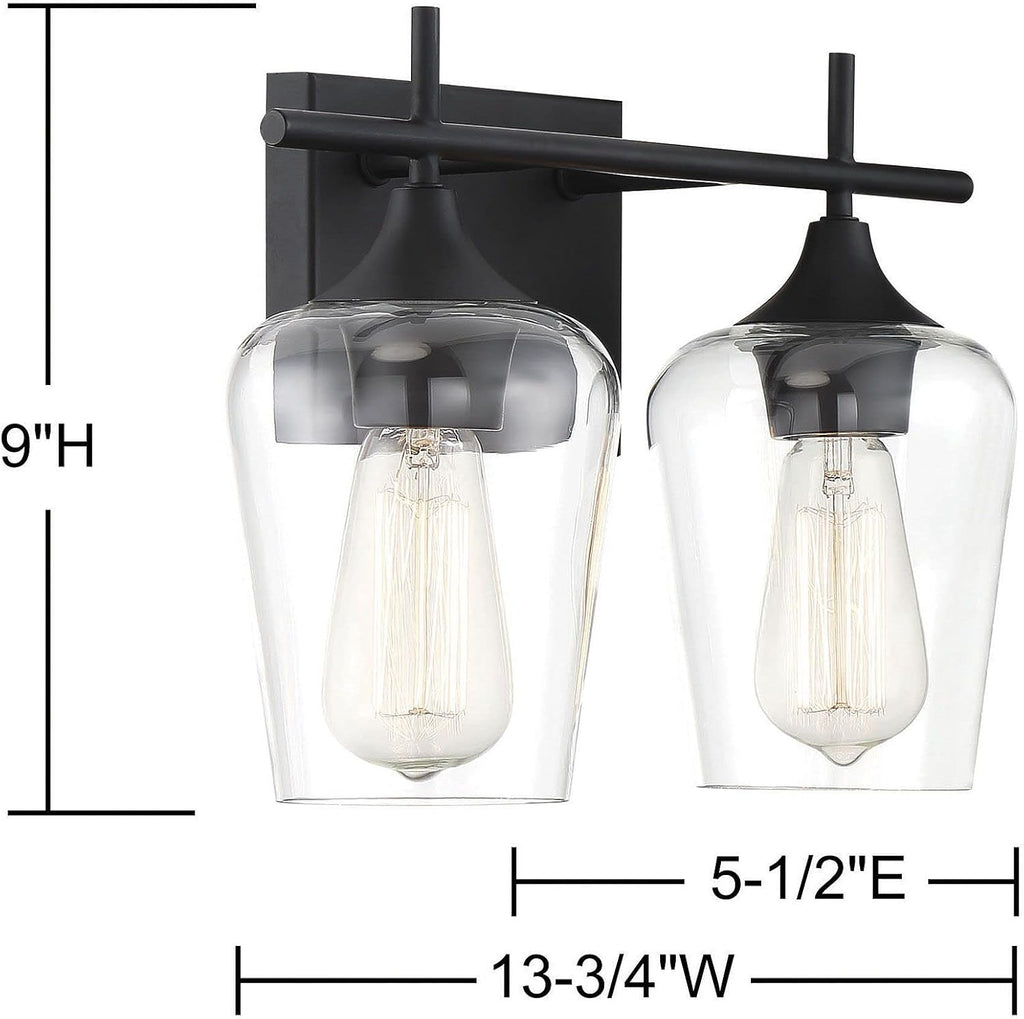 Savoy Essentials 8-4030-2-BK Octave Bohemian Clear Glass Bathroom Vanity Wall Light, 2-Light 120 Total Watts, 10' H x 14' W, Black