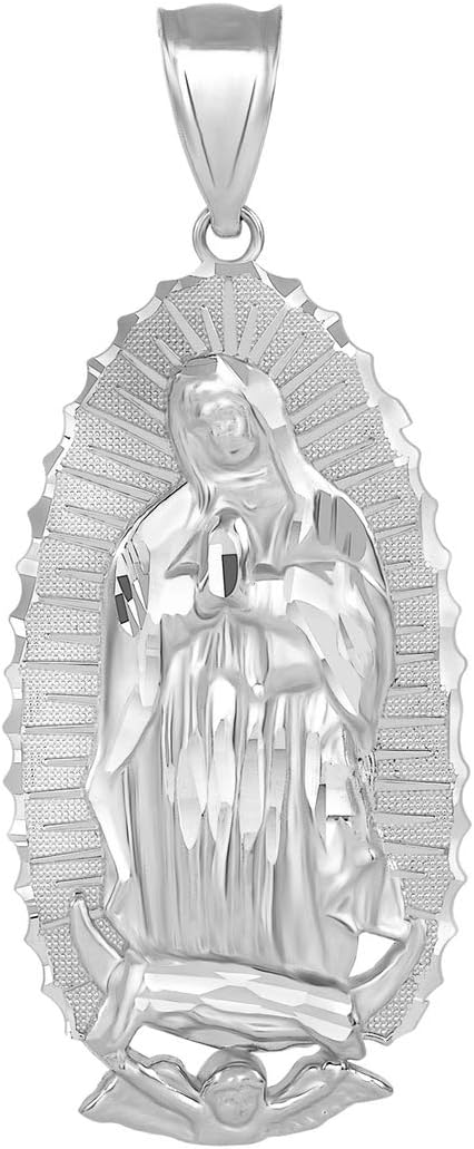 Claddagh Gold - Certified 14k White Gold Blessed Our Lady of Guadalupe Miraculous Medal Pendant, 2.47