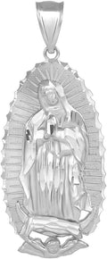 Claddagh Gold - Certified 14k White Gold Blessed Our Lady of Guadalupe Miraculous Medal Pendant, 2.47